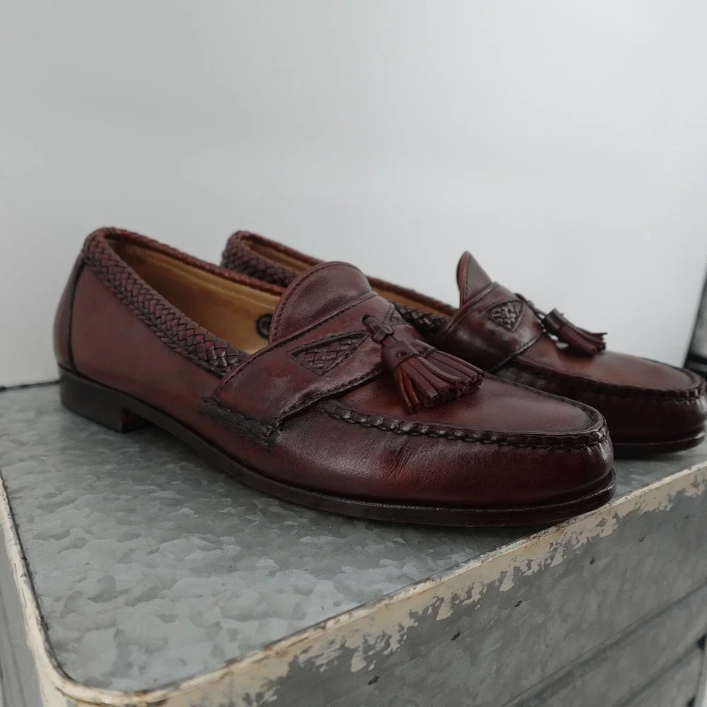 Allen Edmonds Maxfield Tassel Loafers Mens 9 3E Chili Brown Woven‎ Leather 4316